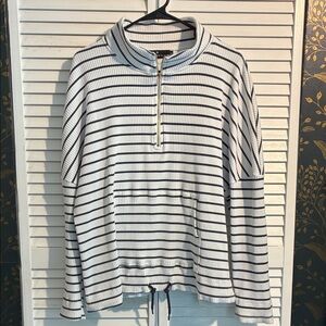 Pomander Place Navy and White Ribbed Sweater